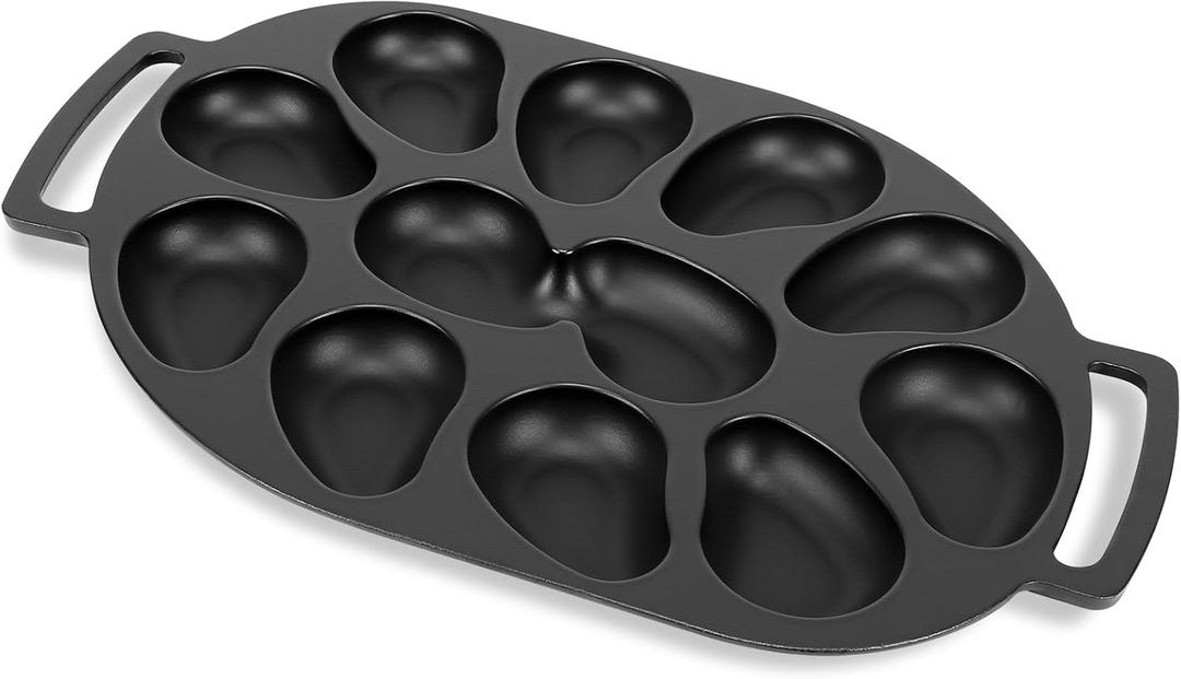 Oyster Grill Pan, Cast Iron Multi-Functional Grill Pan for Oysters and Scallop, Matt Enamel, 12 Cavities, for BBQ Seafood Party Outdoor Cooking