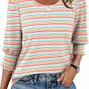 LilyCoco Womens Tunics Striped Shirt Crewneck 3/4 Sleeve T Shirts Green X-Large (XL)