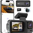 3 Channel 4K Dash Cam with 5GHz WiFi & APP Control, 4K+1080P+1440P Dash Cam Front and Rear Inside with 64GB Card, Dash Camera for Cars with Night Vision, Loop Recording, 24H Parking Mode, G-Sensor