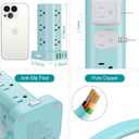 Power Strip Tower with Multiple Outlets, Flat Plug Surge Protector Tower Extension Cord with 12 AC Outlets 4 USB Ports (2 USB C), 6FT Cord Power Tower Surge Protector for Home Office Dorm Room, Blue