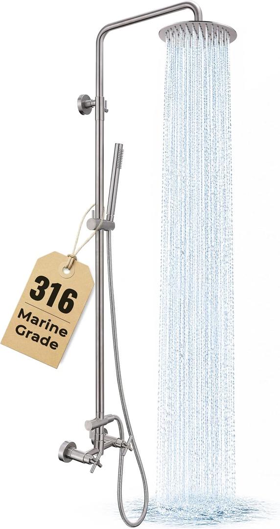 G‑Promise 316 Marine Grade Stainless Steel 8 Inches Outdoor Shower Kit
SUS 316 Stainless Steel, Built to Last, Easy Install, Height Adjustable, Wall Mounted, for Poolside, Backyard, Coastal Homes