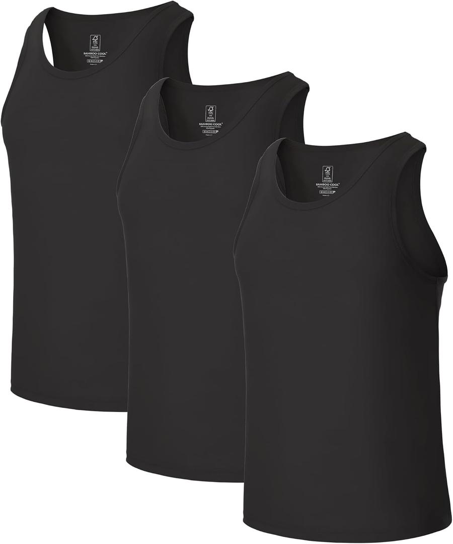 BAMBOO COOL Men's Tank Top Undershirts Moisture Wicking Breathable, Fitted Ruglar Fit T Shirts for Men 3 Pack (Medium)