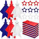 12 Sets Patriotic Cloth Napkin with Wooden Star Napkin Rings Red White Blue 4th of July Independence Day Reusable Cocktail Fabric Ring Holders for Wedding Party Dinner Table Supplies