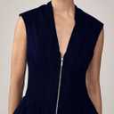 Womens V Neck Summer Dress Cap Sleeve Zipper Mini Dress Smocked Slit Dress with Pockets (Blue, L)