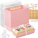 WERTIOO 60Pcs Charcuterie Boxes with Clear Lids - 7 Inch Disposable Paper Mini Charcuterie Boxes, To Go Bakery Dessert Boxes with Lid for Sandwich, Cookie, Sushi, Cake Slice, and Strawberries (Pink)