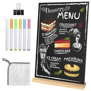 TLAZZ Small Chalkboard Sign 7.9 X 11.8 Inch Tabletop Chalkboard with Wooden Base Stand Double Sided Message Menu Chalk Board Stand Sign for Kitchen Wedding Bar Restaurant Party Decoration (1 Pack)