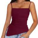 PRETTYGARDEN Women's Summer Spaghetti Strap Tank Tops Sleeveless Camisole Blouses Asymmetrical Going Out Basic Tank Shirt 5pack (X-Large, Wine Red)