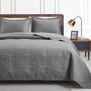 Love's cabin California King Size Quilt Bedding Set Grey Bedspreads - Cal King Summer Lightweight Bedspread Comforter - Coin Pattern Coverlet for All Season - 3 Pieces (1 Quilt, 2 Pillow Shams)