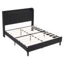 Platform Bed Frame with Charging Station and Storage Shelf,Velvet Upholstered Bed Frame with Tufted Headboard,No Box Spring Needed,Easy Assembly (Black, Queen (U.S. Standard))