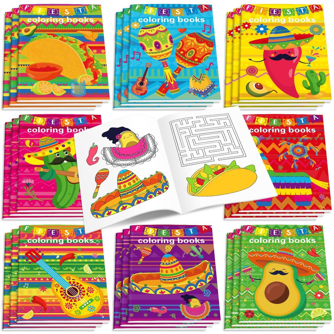 Faccito 24 Pcs Mini Fiesta Coloring Books Bulk Mexican Painting Book Small Color Drawing Booklets DIY Drawing Activity Book Heritage Celebration Coloring Booklets for Mexican Day Kids Party Favor