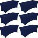 Pureegg Spandex Tablecloth 6ft - 6 Pack, Fitted and Stretch Table Cover for Rectangle Tables, Wrinkle-Resistant and Secure Fabric for Outdoor, Picnic, Party, Wedding, Banquet and Birthday, Navy Blue