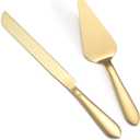 Cake Cutting Set for Wedding, Elegant Cake Knife and Server Set with Thickened Stainless Steel Rounded Edges, Cake Cutter Pie Spatula for Birthday Anniversary Christmas, 2 Pcs, Gold