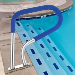 304SS Pool Handrail with Nonslip Blue Cover - 30x22 Inground Pool Rail