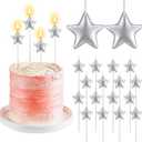 16 Pack Star Candles for Cake Birthday Star Shaped Sparkler Candles Stereo Cake Topper Decorations for Birthday Party Supplies(Silver)