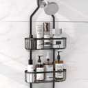 Baffect Shower Head Caddy, Hanging Shower Caddy Black Non-marking Bathroom Shower Organizer Soap Holder with Hooks
