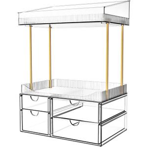 SNSLXH Makeup Organizer Bathroom Storage- 4 Tier 4 Drawer Makeup Storage, Transparent Clear Cosmetics Organiser, Ideal for Cosmetic Perfume Skincare, for Countertop, Bathroom, Office Supplies, Dresser