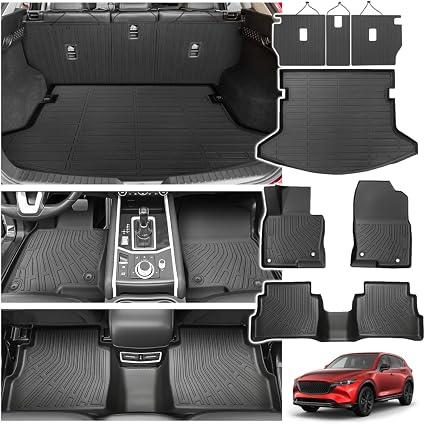 Powerty Floor Mats for Mazda CX-5 2017-2025, All Weather 3D TPE Anti-Slip Trunk Cargo Liner Seat Back Covers Protectors Full Set Car Accessories