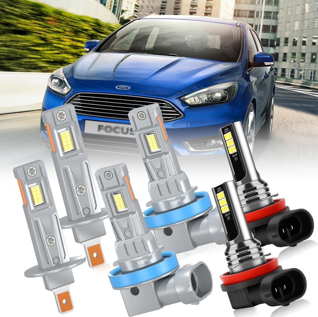Compatible with Ford Focus 2012 2013 2014 2015 2016 2017 2018 Front Light Bulbs Combo, H1 High Beam & H11 Low Beam and H11 Fog Light Bulbs Combo,6500K White, 1:1 Direct Plug and Play,Pack of 6