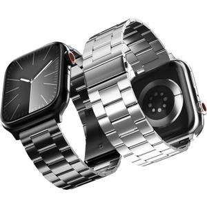 2-Pack Compatible for Apple Watch Band 49mm 46mm 45mm 44mm 42mm, Stainless Steel Replacement Strap Metal Bands for iWatch Ultra 3/2/1 Series 11/10/9/8/7/6/5/4/3/2/1/SE/SE2/SE3 Women Men,Black+Silver