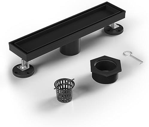 Bochni Linear Shower Drain 12" Matte Black 304 Stainless Steel | Fast Drainage | Tile Inserted | Stainless Floor Drain Grate | Hair Strainer | Drain Key | The Upgrade for Your Bathroom