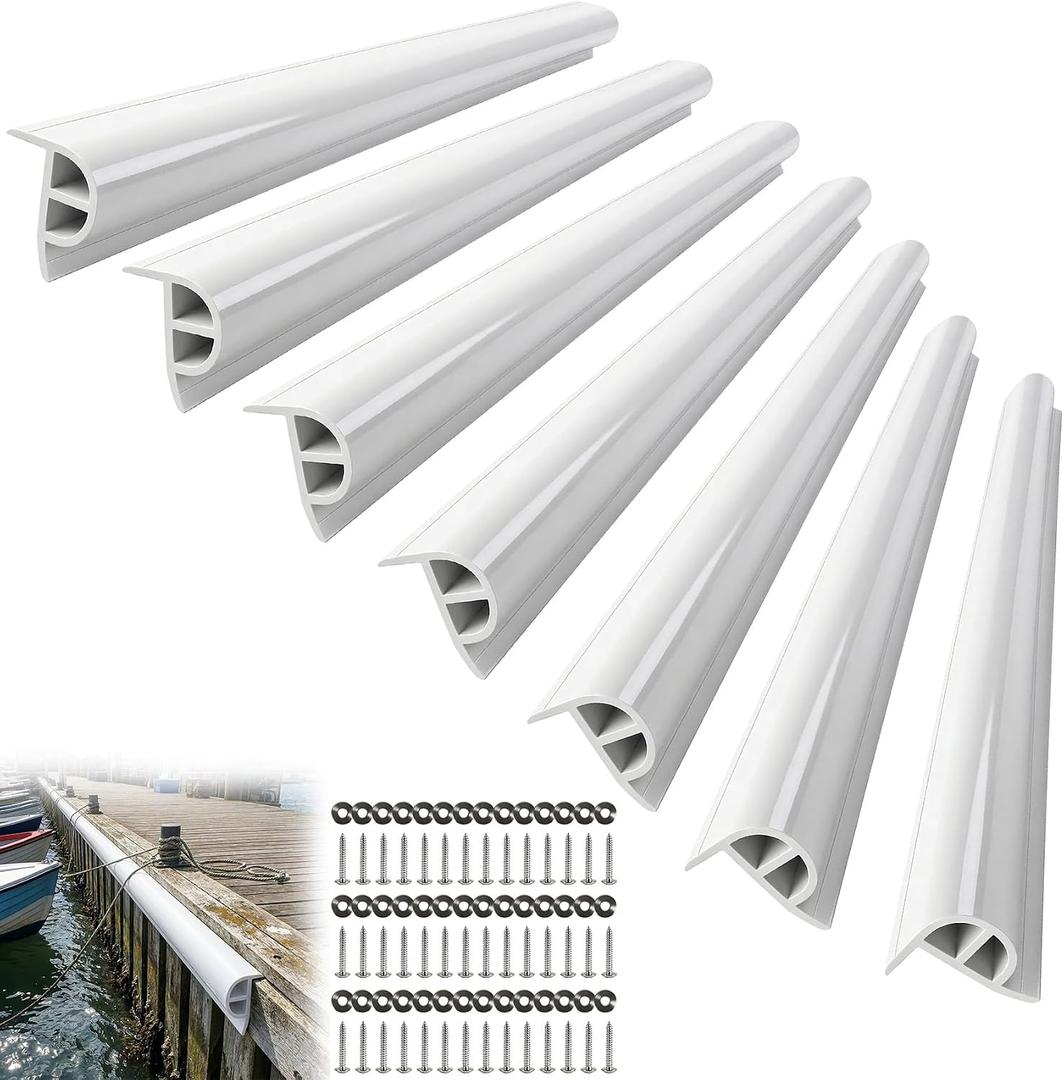 ORLANG 23ft Marine-Grade Dock Bumpers,7-Section PVC Dock Fenders with Stainless Steel Screws and Washers,P-Type Boat Dock Guards,Dock Post Bumpers for Docking Edges, Horizontal Decks or Piers(White)