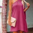 Jhsnjnr Women's Short Wedding Guest One Shoulder Dresses Formal Batwing Sleeve Club Party Cocktail Dress (Pink) Small