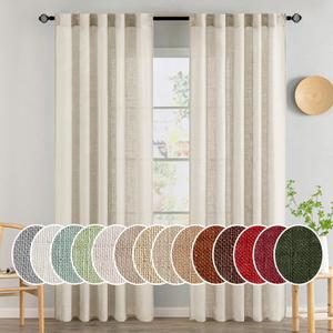 MIULEE Cream Linen Curtains 84 Inch Length 2 Panels for Bedroom Living Room, Soft Linen Textured Window Drapes Semi Sheer Light Filtering Back Tab Rod Pocket Farmhouse Modern Burlap Look Decor