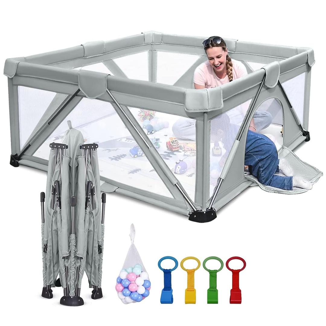 Baby Playpen Foldable, Heyo.Ja Large Play Yard, Playpen for Babies and Toddlers, Play Pens for Babies and Toddlers with Gate, Indoor & Outdoor Portable Play Pen (47"63")