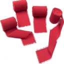 4 Rolls Red Handmade Fringe Chiffon Silk Ribbon 2" W x 5Yd Per Roll,Frayed Edges Ribbon Set for Gifts Wrapping,Wedding Invitations,Bouquets,DIY Crafts (2" x20Yd, Red)