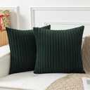 UGASA Velvet 20x20 Inch Soft Throw Pillow Covers Decorative Striped Corduroy Both Sides Solid Square Cushion Cases Boho Farmhouse for Couch Bedroom Sofa Home, Pack of 2, Dark Green
