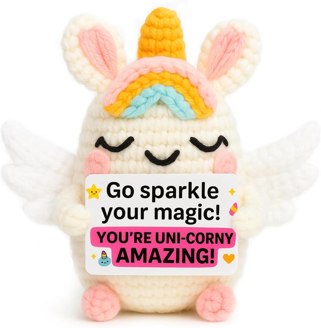 Birthday Unicorn Gifts for Women Girls, Positive Crochet Animals Emotional Support for Friends Daughter Coworkers Mom