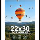 JCJMY 22x30 Picture Frame with 18x24 Mat, Display Photo 18x24 with Mat or 22 x 30 Without Mat, Wall Hanging Large 22 by 30 Poster Frame with Plexiglass, Black
