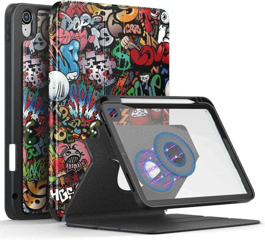 Rotating Case for iPad(A16) 11th Generation 11 Inch 2025/10th Generation 10.9 inch 2022 Cover with Pencil Holder - 360 Degree Rotating Multi-Angle Viewing Protective Stand Cover,Graffiti