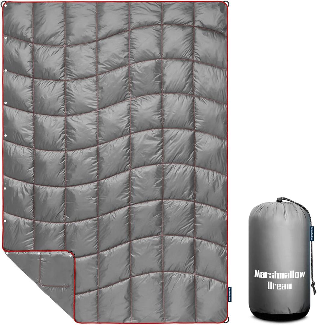 Camping Blanket, Packable Puffy Blanket Down Alternative Blanket Lightweight Windproof Water Resistant for Outdoors,Hiking, Backpacking,Beach,Car,Picnic,Stadium 52x75in (adults, Grey)