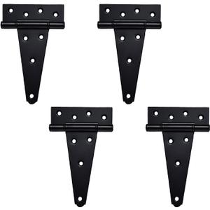 6 Inch T-Strap Heavy Duty Shed Door Hinges,Black Tee Hinge for Wooden Fences,Yard Door,Barn Door Gates, Wrought Hardware Rustproof, 4 PCS