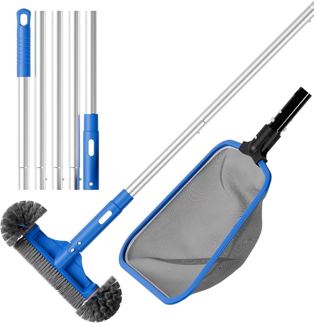 Sepetrel Deluxe Swimming Pool Cleaning Kit Including Half-Deep Fine Mesh Pool Leaf Skimmer Net,12" Round Pool Brush Head & 70.5" Pole, for Above Ground Pools,Ponds,Spas,Hot Tubs