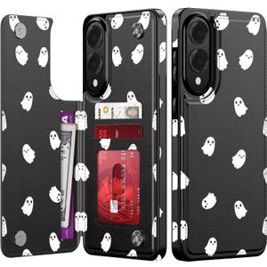 Goodon for Samsung Galaxy S25 Edge Case Wallet - Flip Folio Leather Cover with Trendy Floral Design, 3 Card Slots & Kickstand Function, Protective Phone Case for Women and Girls - Cute Little Ghosts