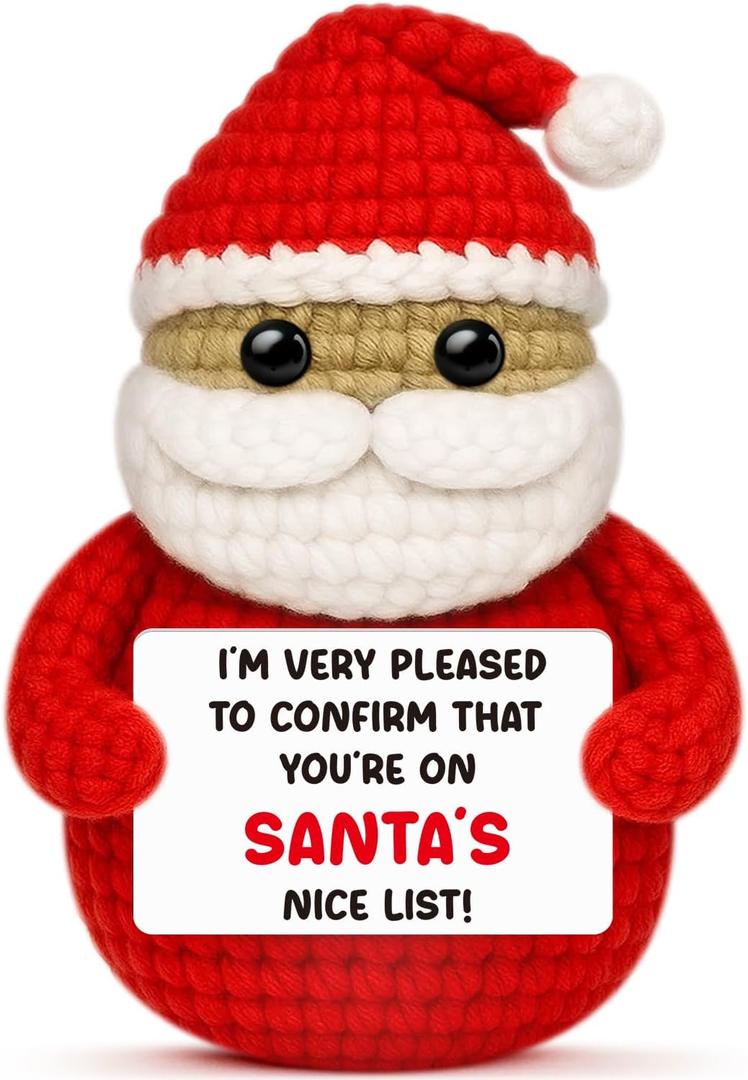 2 x Funny Crochet Santa Claus Christmas Gift,Xmas White Elephant Gifts Stocking Stuffers for Adult Kids Daughter Son Best Friend Teens Girls Boys,Handmade Christmas Decorations for Tiered Tray Office Desk