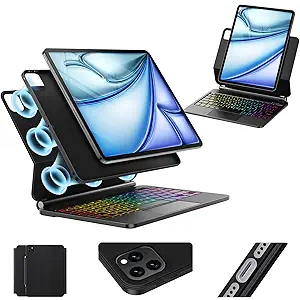 Keyboard Case for iPad Air 13 inch (M4/2026 /M3 2025/M2, 2024),iPad Pro 12.9 inch (3/4/5/6th Gen)，EasySet Magnetic Stand– 7Color Backlit  Removable Cases with MultiTouch Trackpad Keyboard