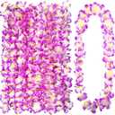 Hoteam 24 Counts Purple Hawaiian Leis Necklace Tropical Flower Lei Floral Luau Party Decorations Hawaiian Flower Luau Necklaces Hula Dance Garland Headbands for Beach Birthday Wedding Party Favors
