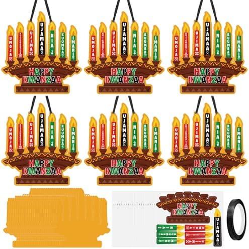 Cinrobiye 24 Set Kwanzaa Craft Kit Bulk DIY Kinara Candles Arts and Crafts with Stickers Happy Kwanzaa Hanging Ornament Gifts for Home School Art Project Activity African Heritage Holiday Party Favors
