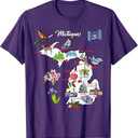 Illustrated Map of Michigan USA Cities Symbols T-Shirt, XL