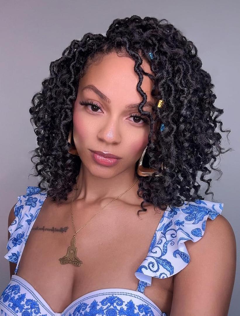 Goddess Locs Crochet Hair 10 Inch 7 Packs Boho Faux Locs Crochet Hair for Black Women Pre Looped Crochet Locs with Curly Ends (#1B)