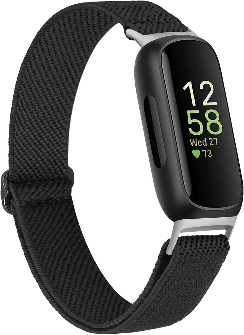 Vancle Elastic Bands for Fitbit Inspire 3 Bands Women, Breathable Adjustable Replacement Stretchy Nylon Loop Wristband Sport Straps Compatible with Fitbit Inspire 3 Fitness Tracker (Black)