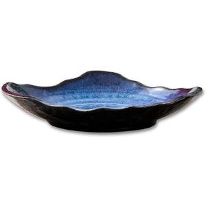 Ceramic Decorative Dish, Large Blue Pottery Decorative Bowl, Porcelain Centerpiece Tray, Key Bowl, Gift Decor Tray for Tabletop Entryway Table Living Room Dining (12'' Dish)