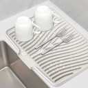 Silicone Dish Drying Mat, Stone Drying Mat for Kitchen Counter with Built-In Drain, Non-Slip Drain Pad with Built-in Drain, Heat Resistant Stone Drying Mat, Hangable, Cream-1pcs, 20" x 15"