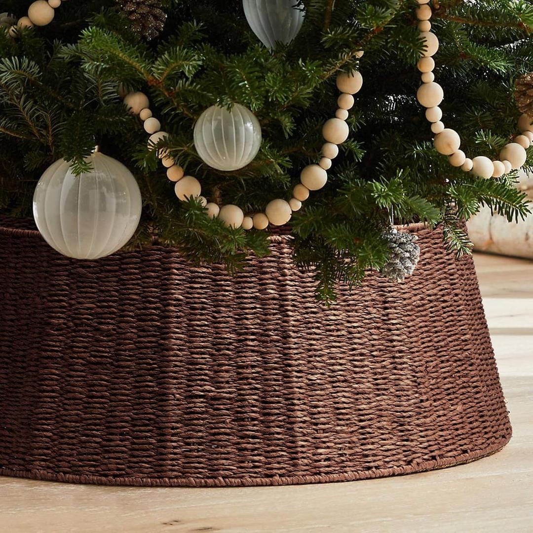Hommtina Christmas Tree Collar- 26",Christmas Tree Base Christmas Tree Basket Collar for Home, Living Room,for Covering Tree Stand (Brown, 26 in)