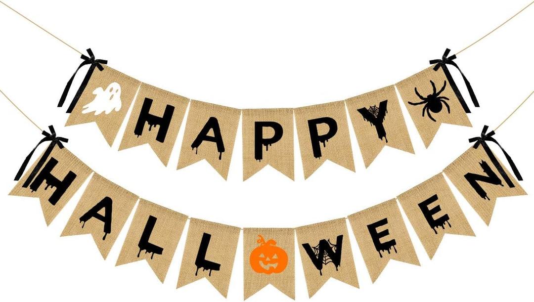 Happy Halloween Burlap Banner Halloween Party Banner Burlap for Happy halloween Haunted Houses Home Indoor Mantle Decor