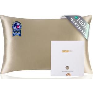 ZIMASILK 100% Pure Mulberry Silk Pillow Cases for Hair and Skin, Soft, Hypoallergenic & Smooth, Both Sides Grade 6A Silk, with Hidden Zipper, Gift for Women Men,1pc(Standard 20''x26'',Taupe)