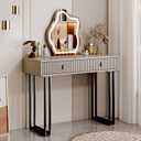 Ieejdn Dark Grey Vanity Desk with Mirror and Lights,Small Makeup Vanity with 2 DrawersModern Makeup Table with Adjustable Cabinet for Bedroom,Makeup Room